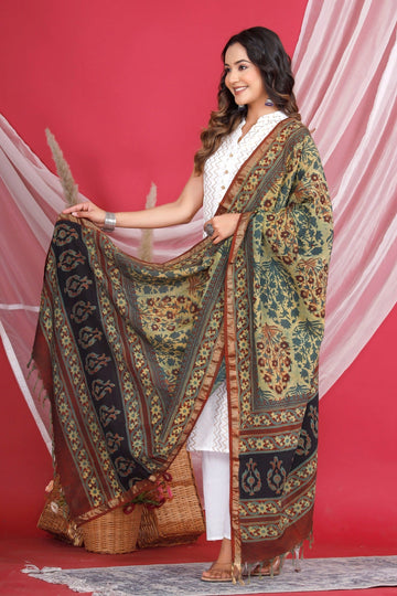 Natural Vanaspati Printed Dupatta with Zari Patti