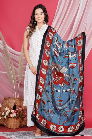 Natural Indigo Freehand Printed Dupatta