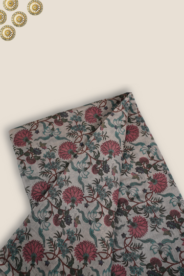 Pure Malai Chanderi Mughal Printed Fabric