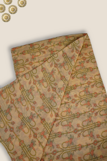 Pure Malai Chanderi Mughal Printed Fabric