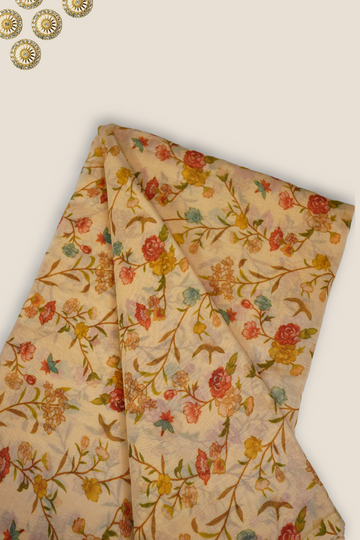 Pure Malai Chanderi Mughal Printed Fabric