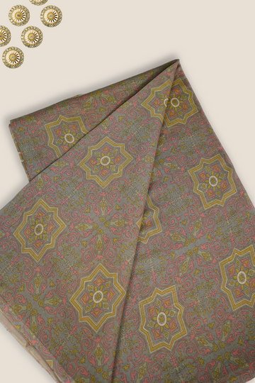 Pure Malai Chanderi Mughal Printed Fabric