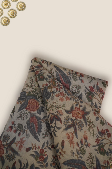 Pure Malai Chanderi Mughal Printed Fabric