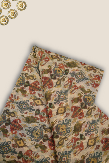 Pure Malai Chanderi Mughal Printed Fabric