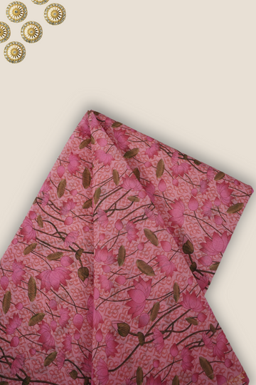 Pure Malai Chanderi Mughal Printed Fabric