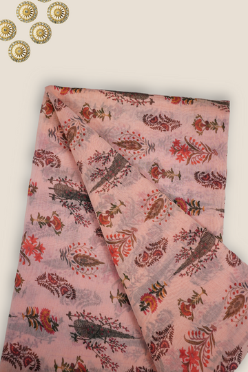 Pure Malai Chanderi Mughal Printed Fabric