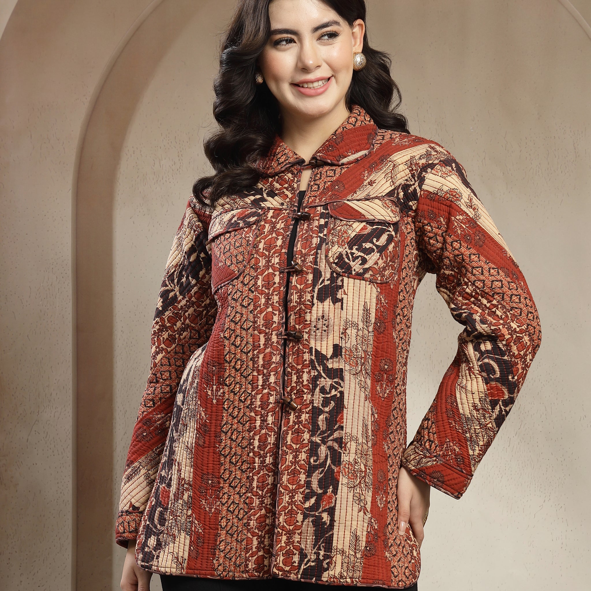 Women’s Premium Batik Patchwork Long-Sleeve Button Jacket