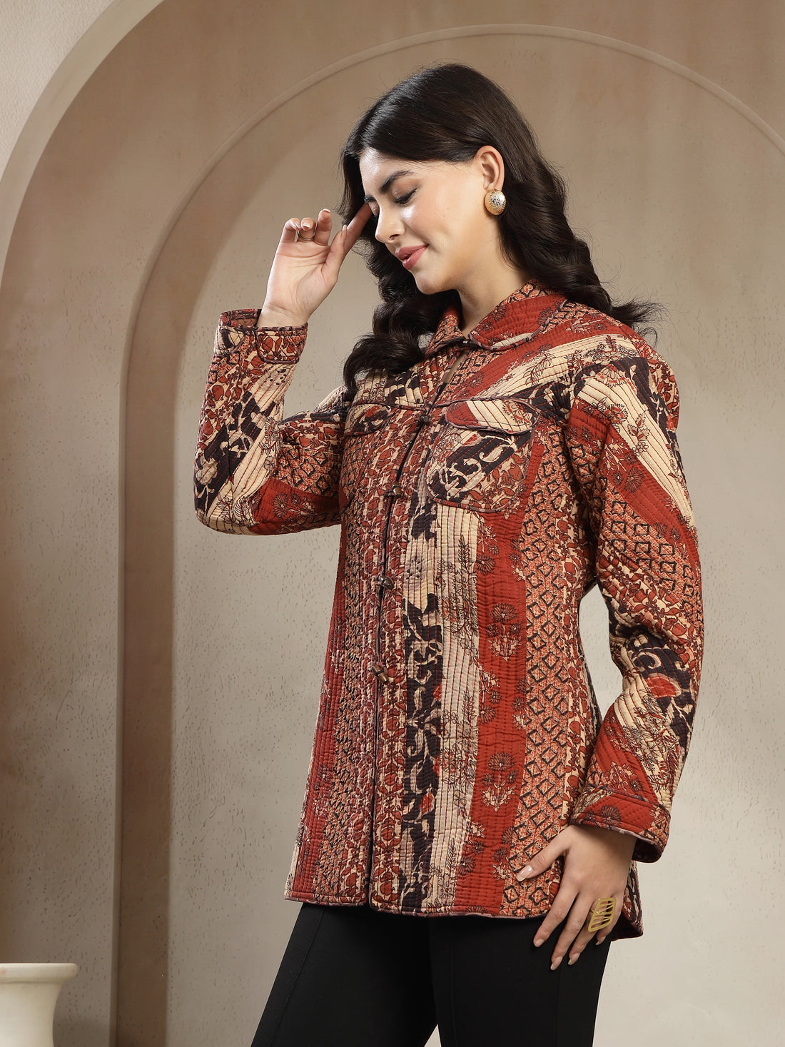 Women’s Premium Batik Patchwork Long-Sleeve Button Jacket