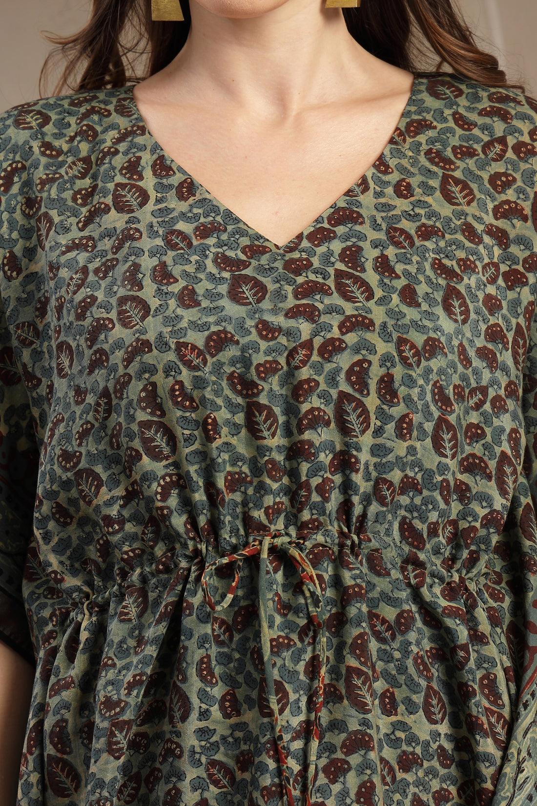 Assam Silk Printed Kaftan Dress with Drawstring Waist