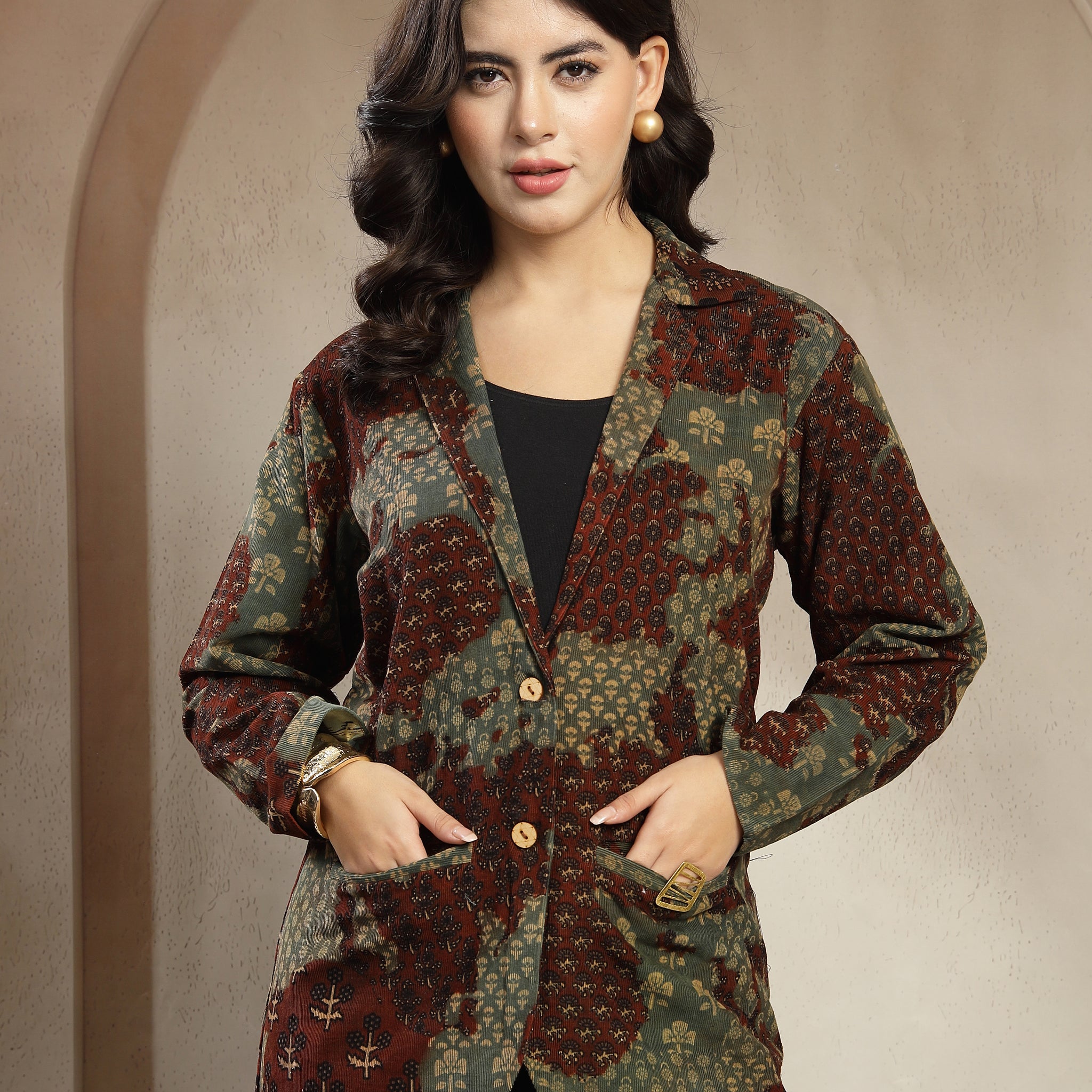 Women’s Hand Block Cotrise Vanaspati Printed Jacket