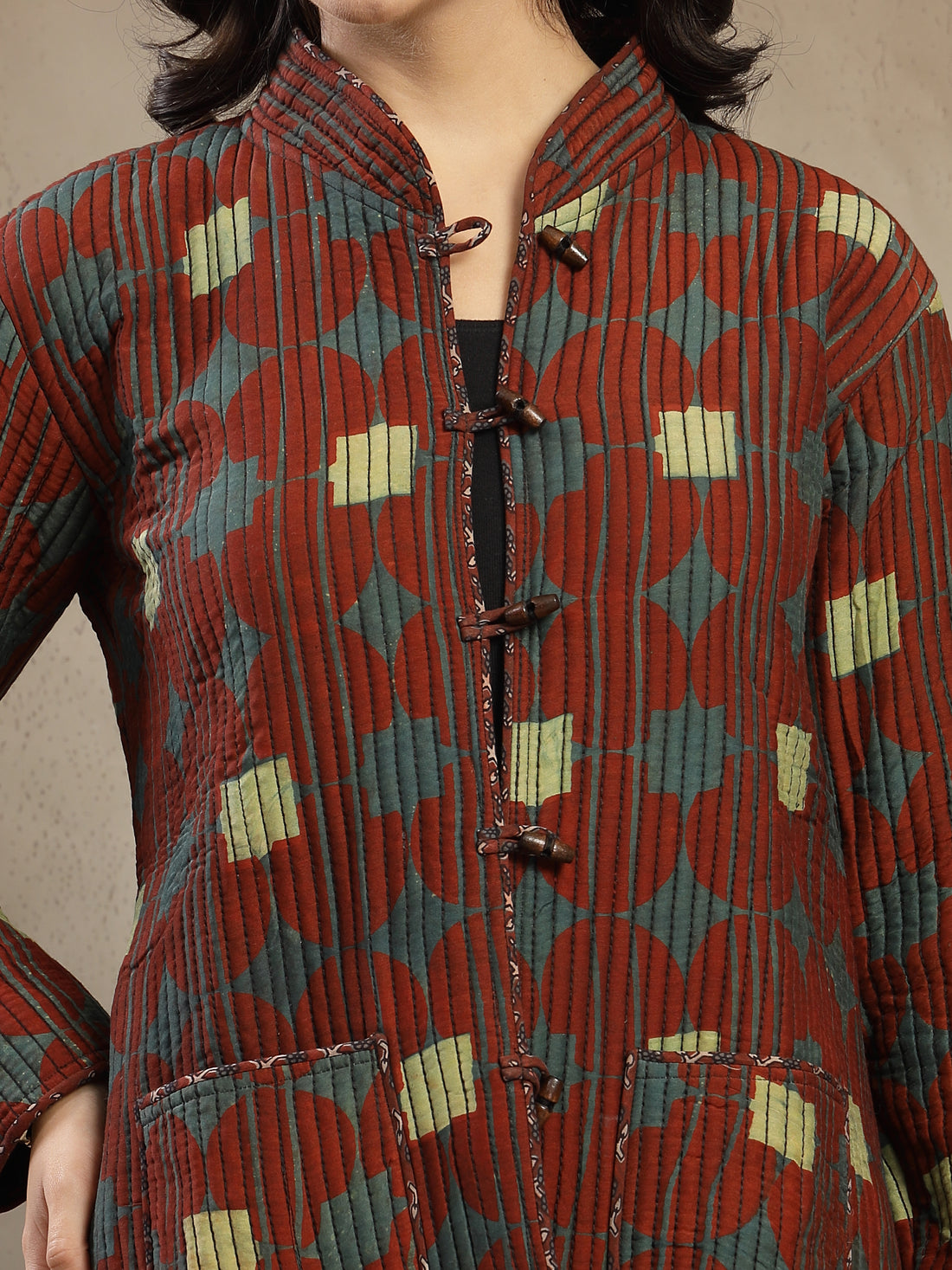 Hand Block Muslin Quilted Jacket for Women