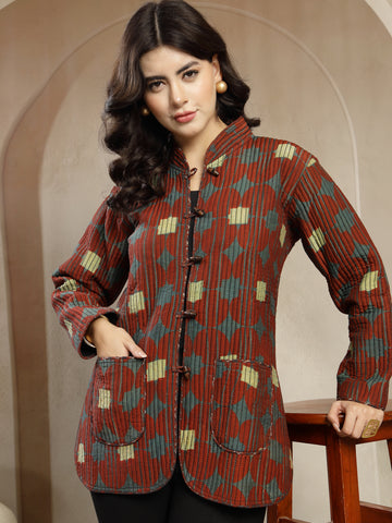 Hand Block Muslin Quilted Jacket for Women