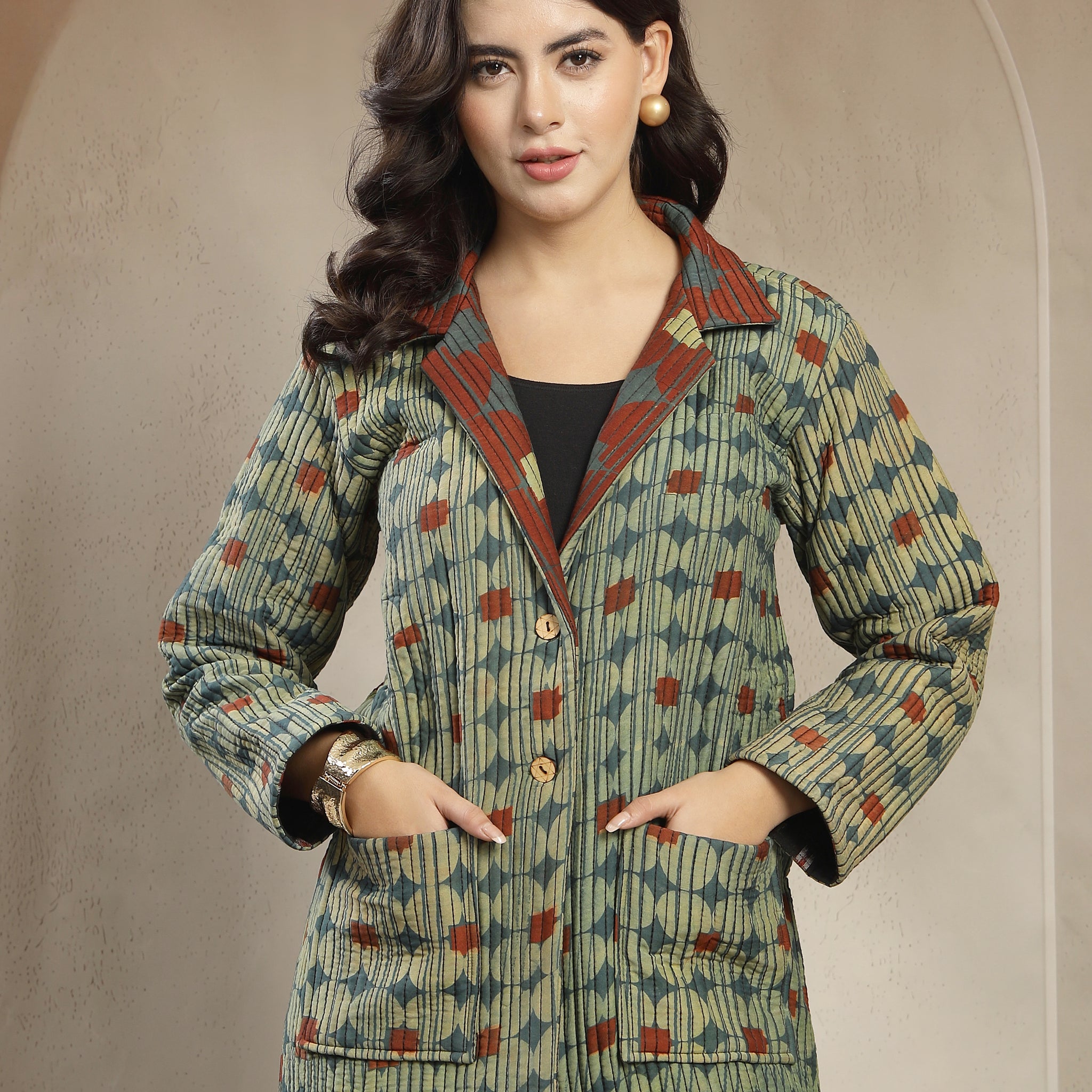 Hand Block Muslin Printed Jacket for Women