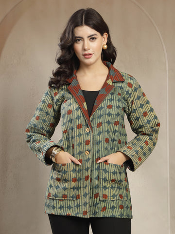 Hand Block Muslin Printed Jacket for Women