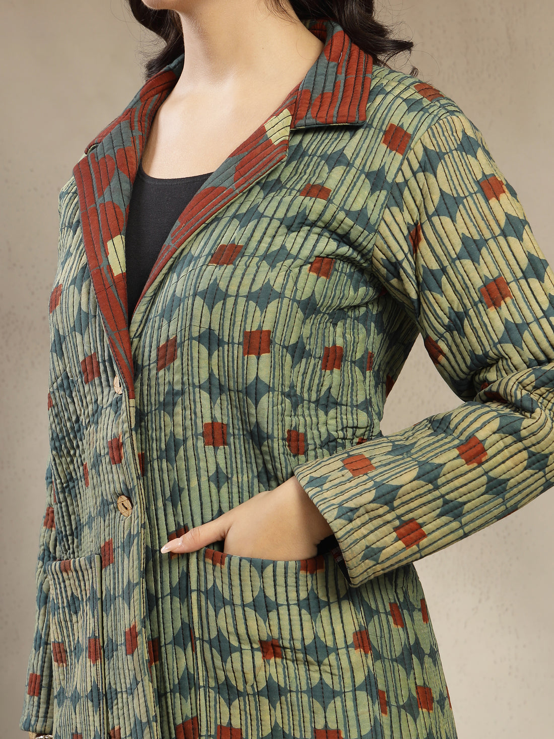 Hand Block Muslin Printed Jacket for Women