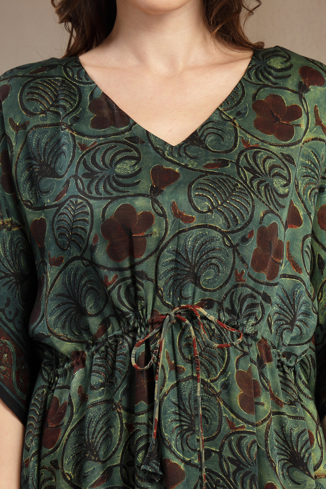 Modal Satin Kaftan Dress with Drawstring Waist