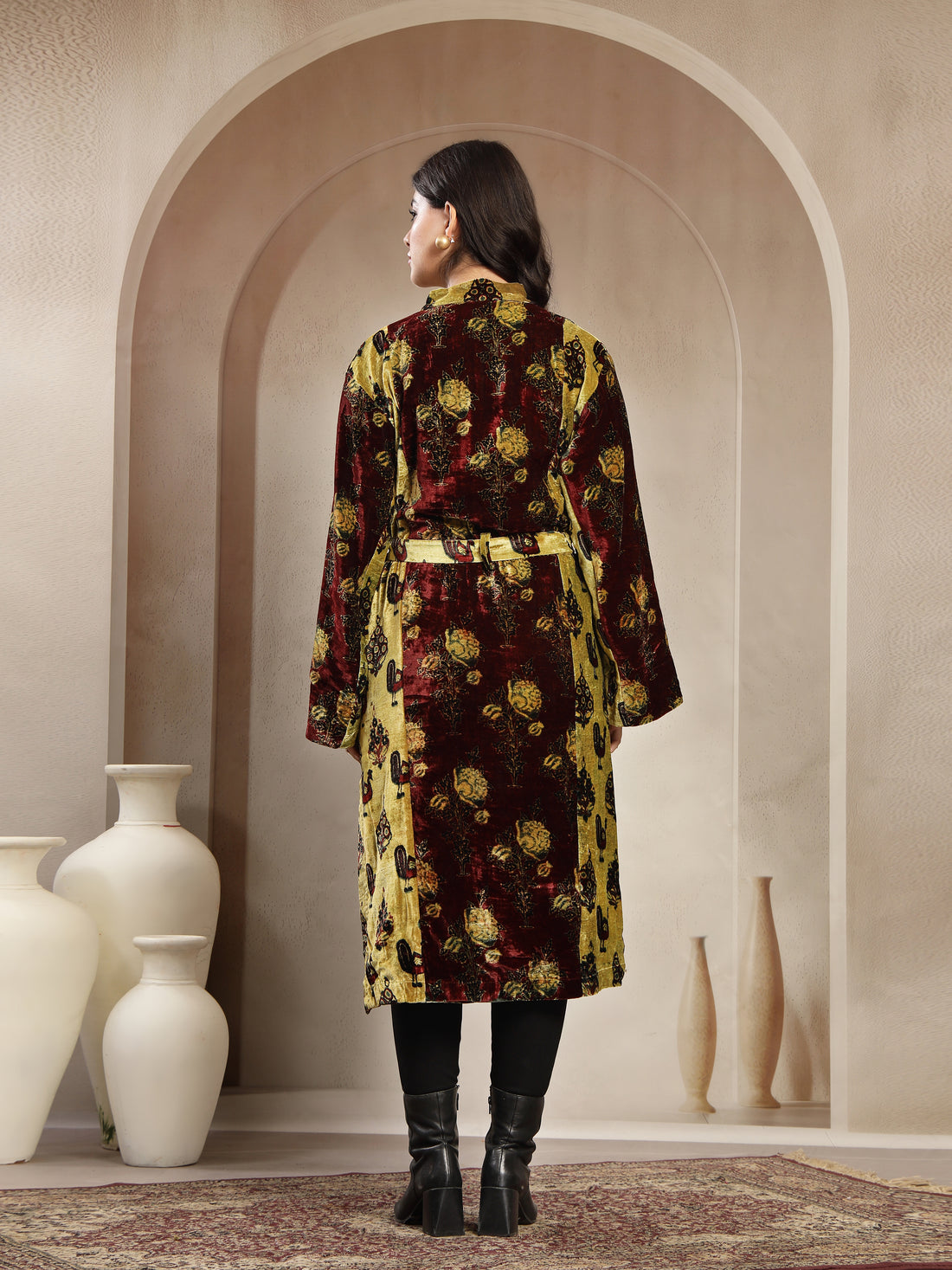 Luxury Silk Velvet Brocade Kimono Coat For Women