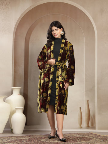 Luxury Silk Velvet Brocade Kimono Coat For Women