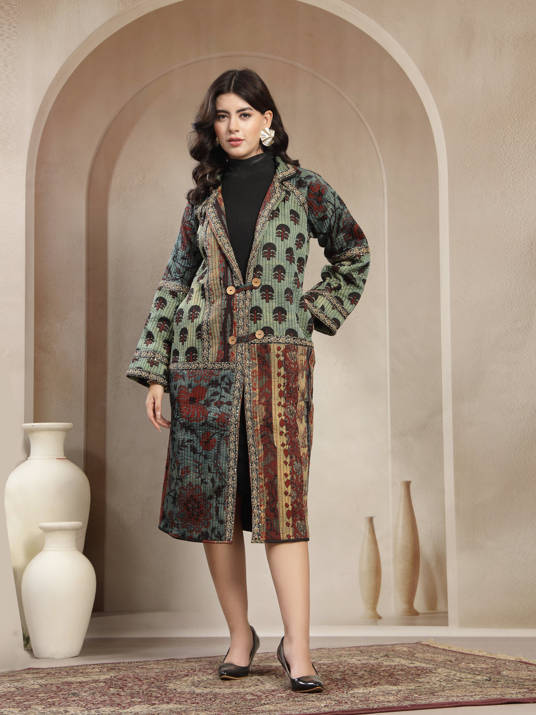 Hand Block Modal Fabric Zariwork Long Jacket - Maharaja