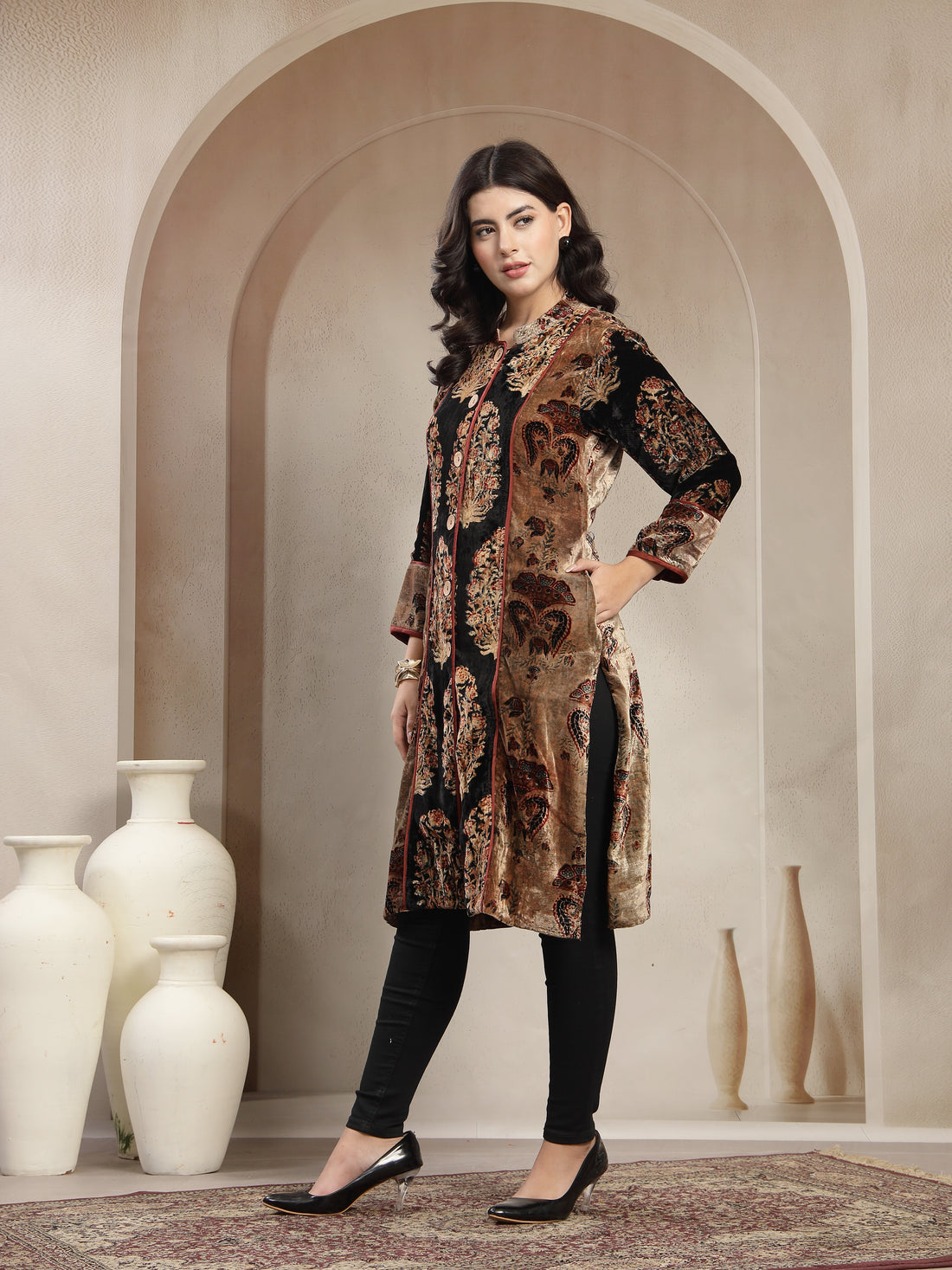 Luxury Silk Velvet Kimono Jacket with Intricate Tapestry Pattern