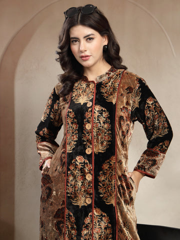 Luxury Silk Velvet Kimono Jacket with Intricate Tapestry Pattern