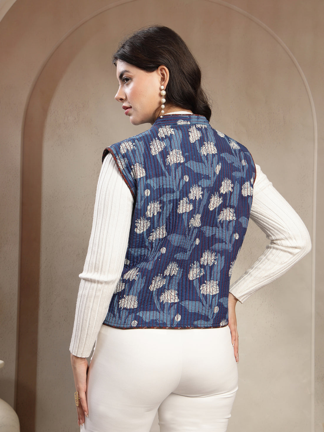 Women’s Hand Block Muslin Coat – Indigo Blue