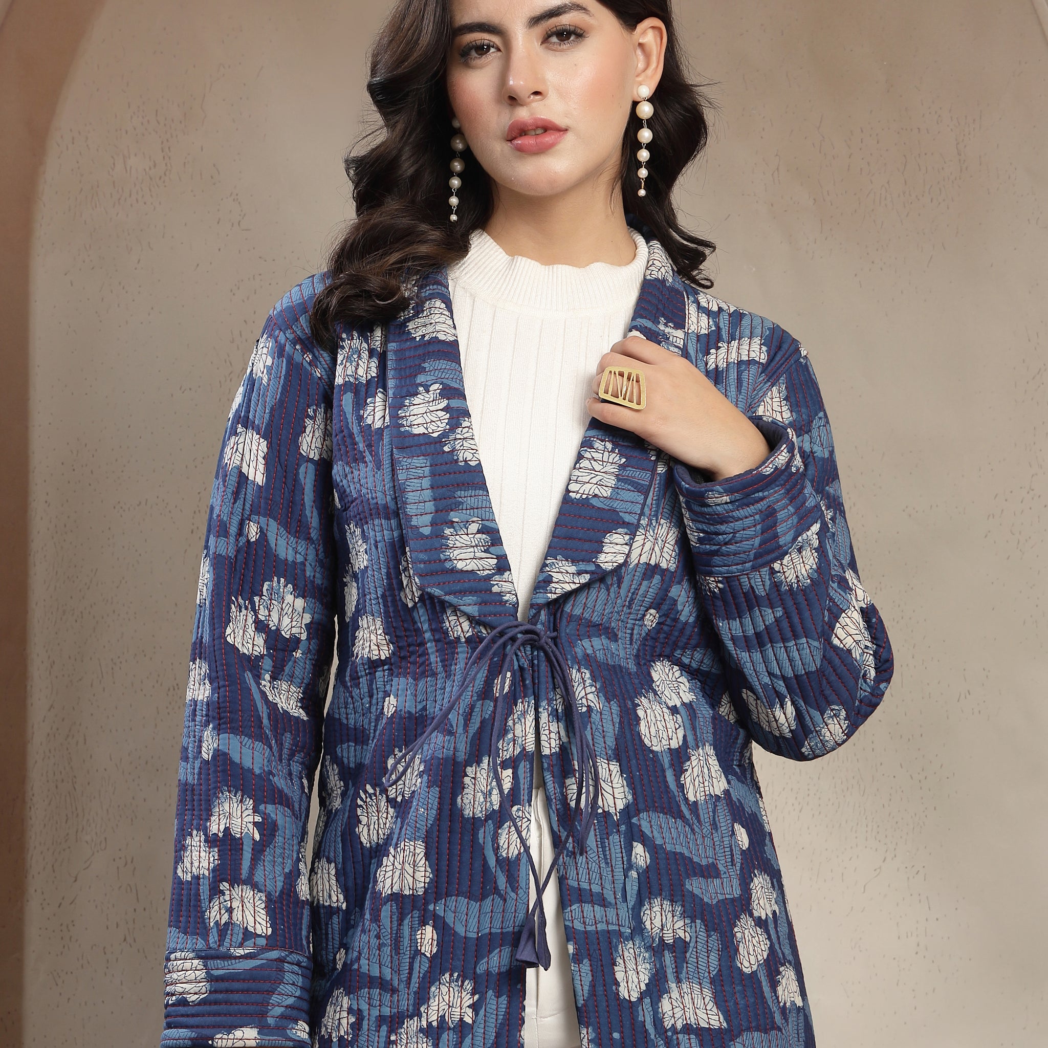 Hand block Muslin Jacket with Vanaspati Print