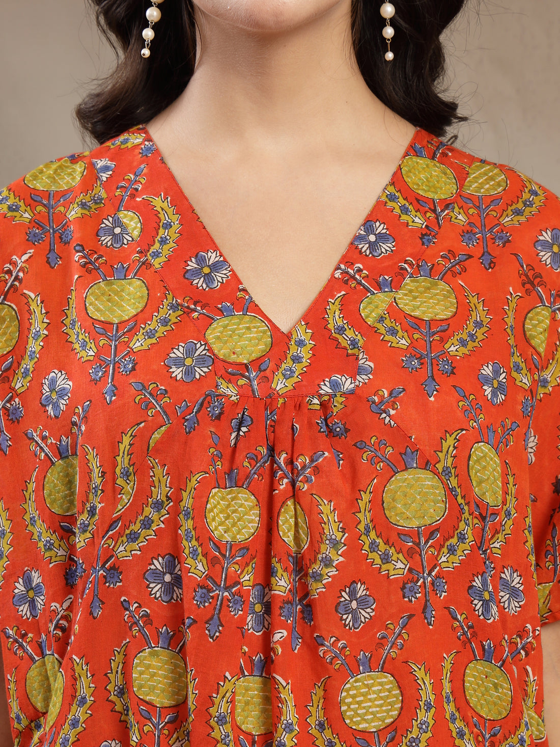 Orange Floral Cotton Kaftan – Breezy Summer Resort Wear & Beach Cover-Up