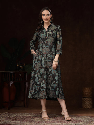 Handblocked Print A-Line Dress – Soft Cotton Fabric