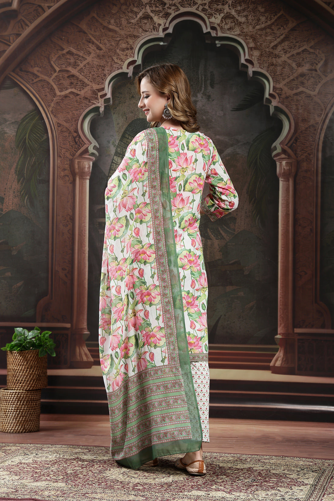 Elegant Floral Printed Cotton Kurta Set with Dupatta