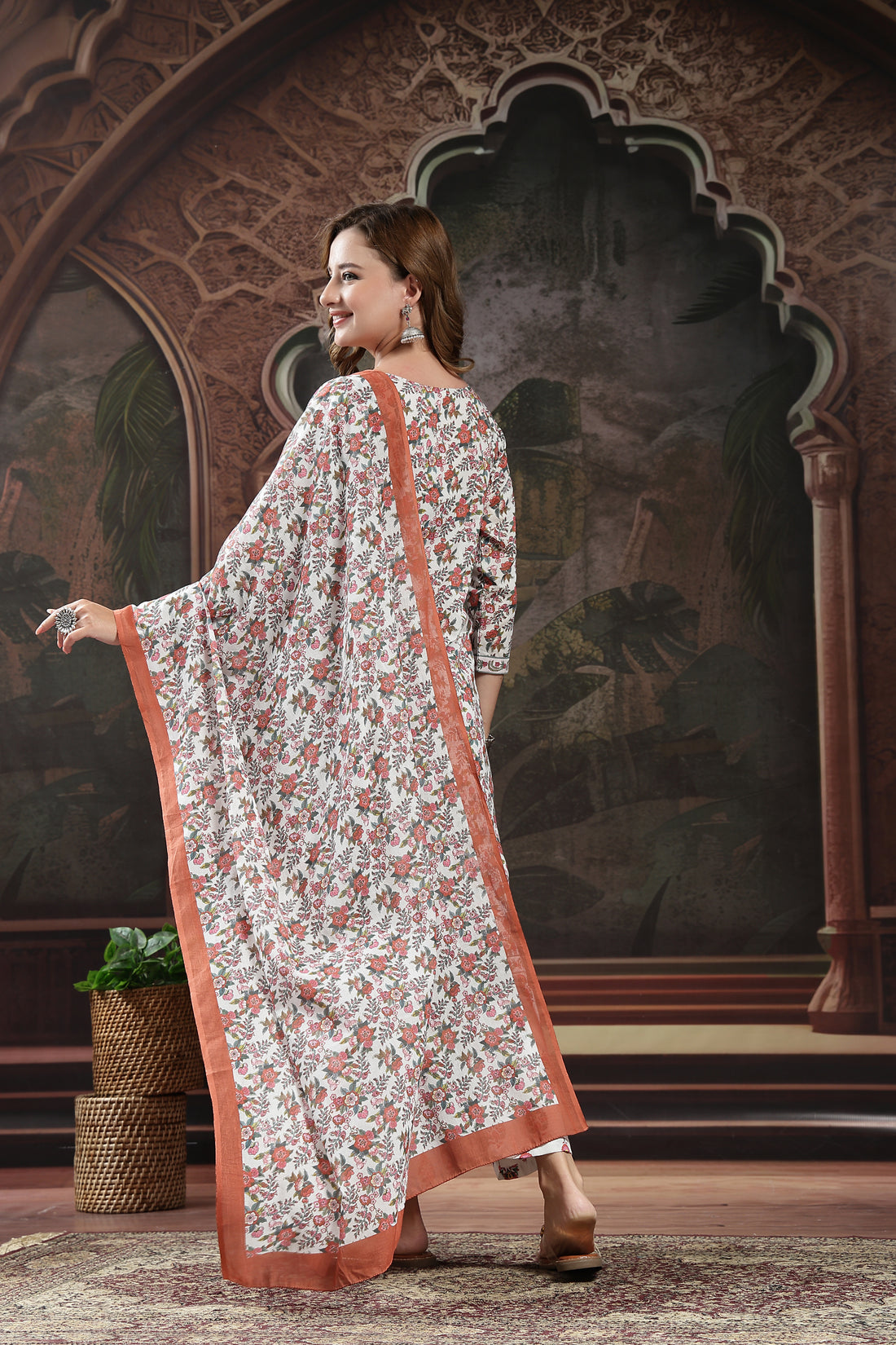 Women's Floral Print Cotton Kurta Set with Dupatta