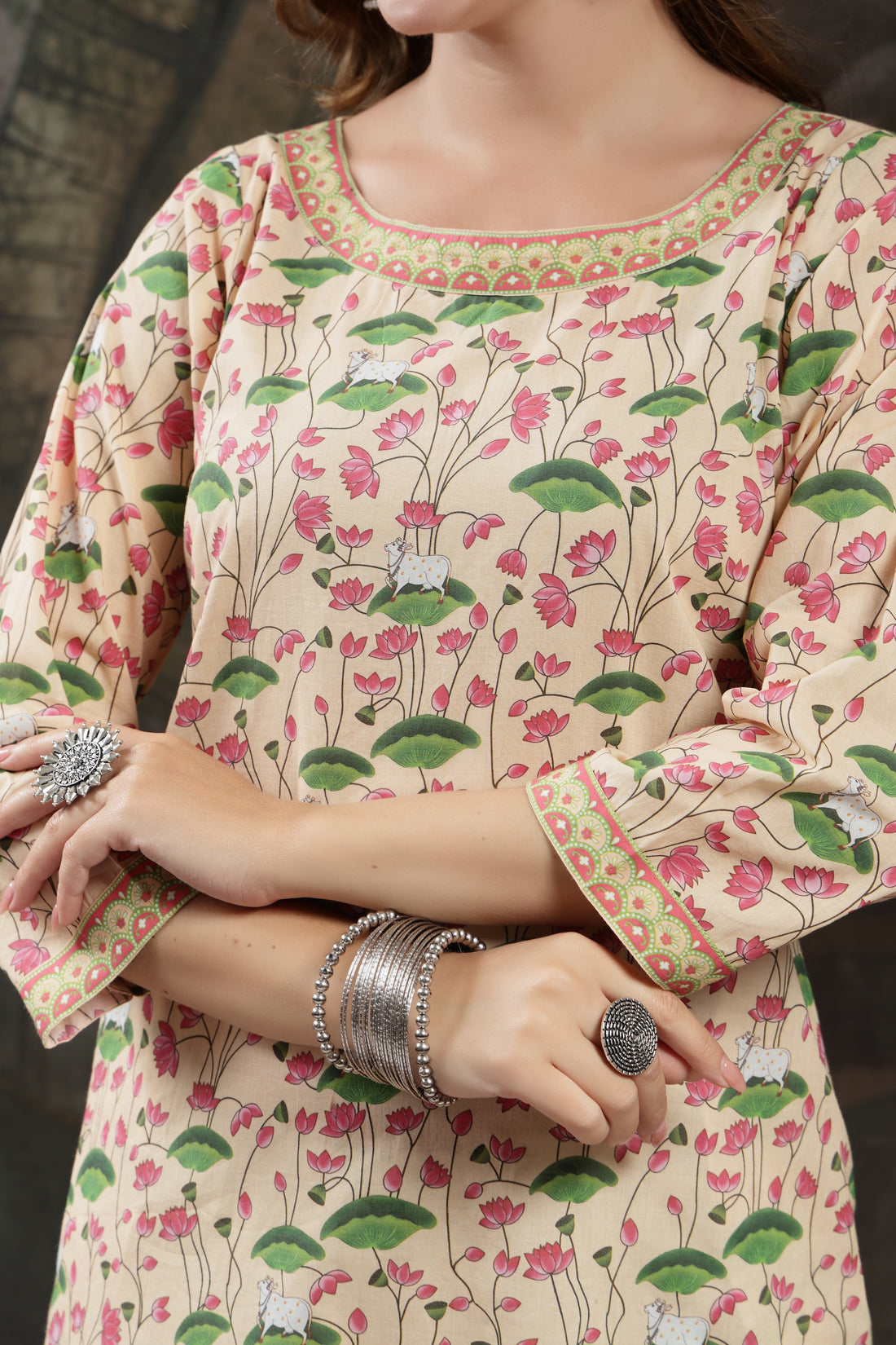 Women's Floral Print Cotton Kurta Pant Set with Matching Dupatta