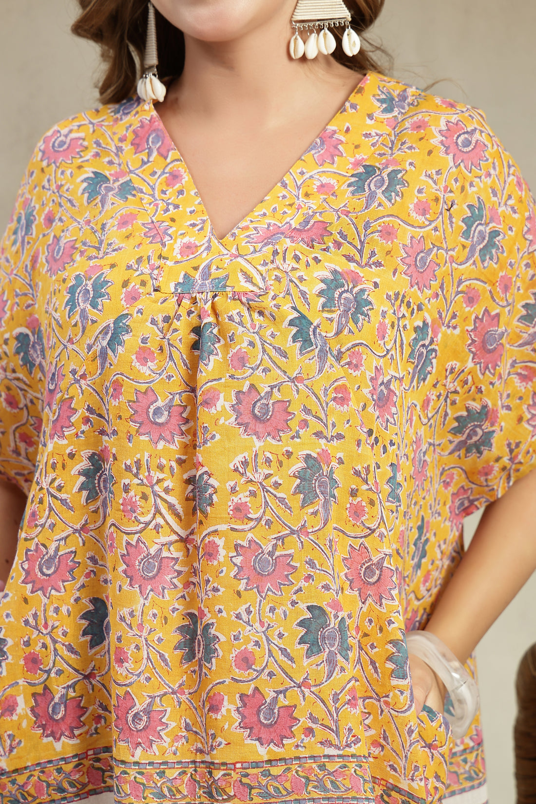 Women’s Pink & White Ikat Print Cotton A-Line Midi Dress