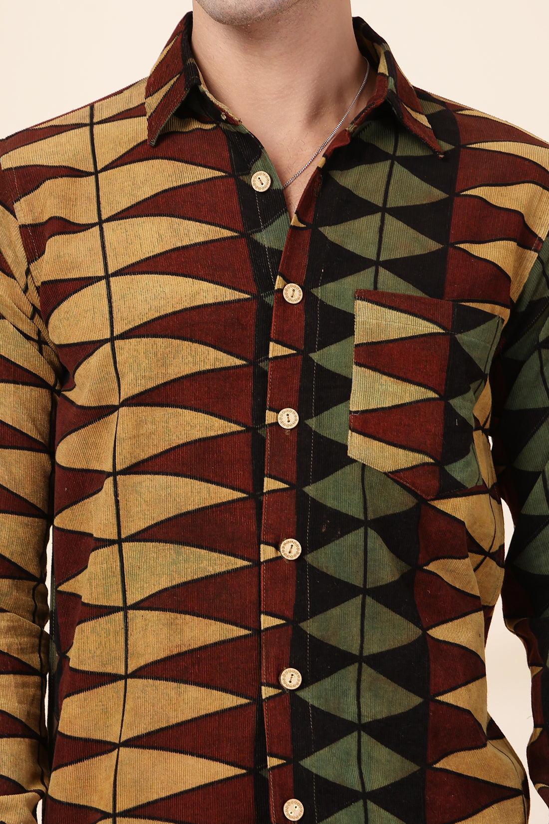 Corduroy Hand-block Printed Shirt – Multi Color