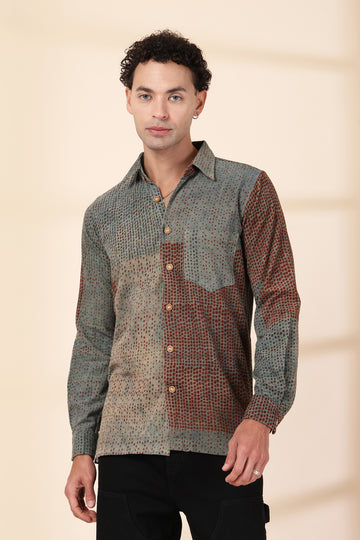 Corduroy  Hand-Block Printed Shirt | Abstract Dot Pattern | Full Sleeves Casual Wear