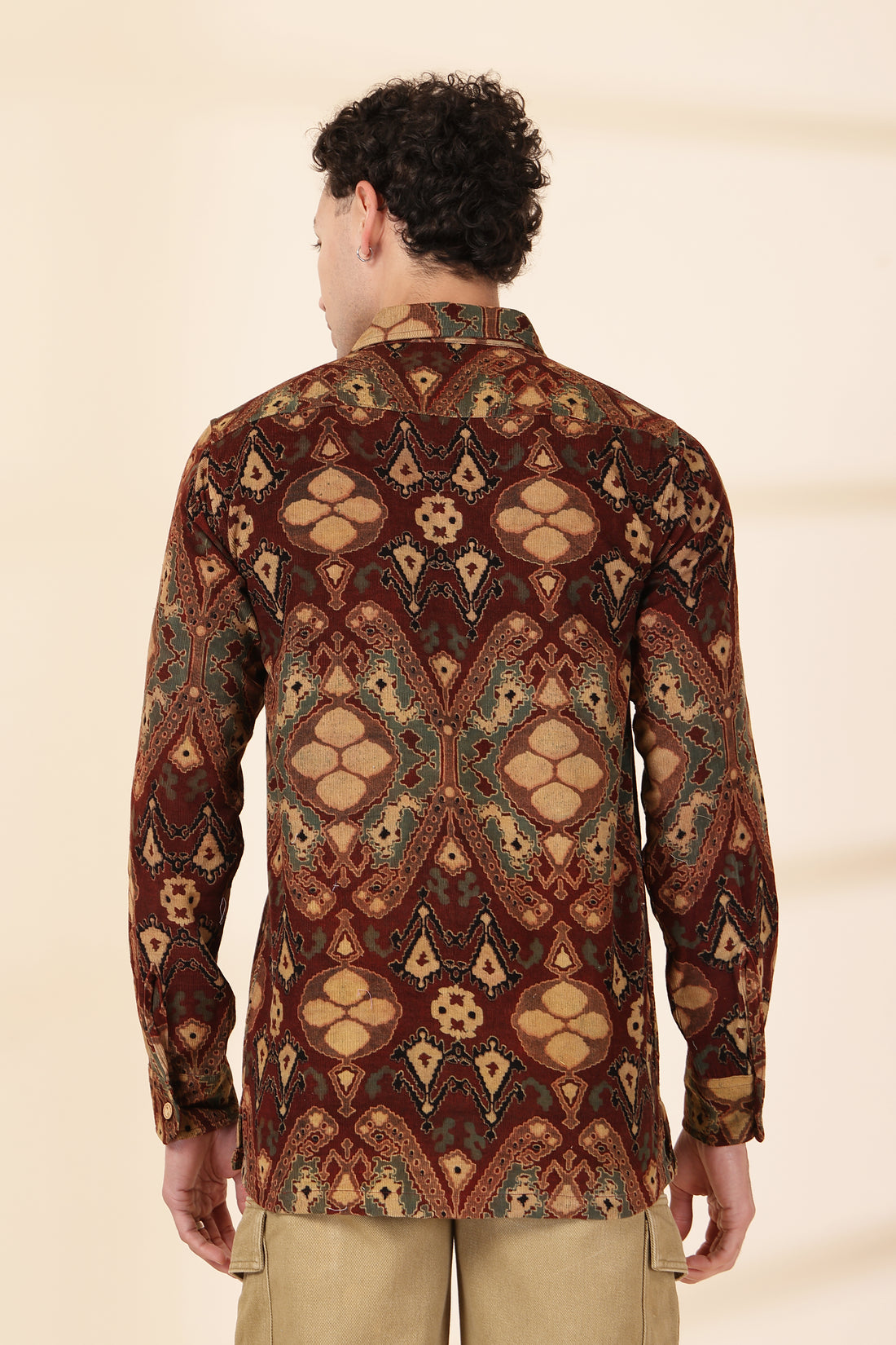 Men’s Deep Rust Medallion Print Corduroy Shirt – Bohemian Heritage Button-Down