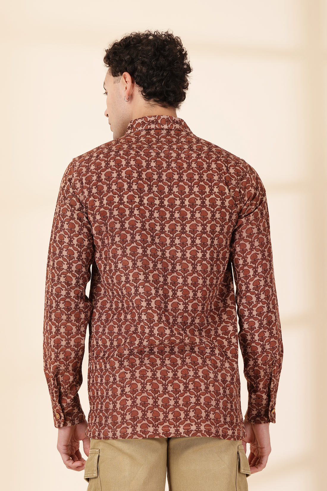 Men’s Terracotta Vine Corduroy Shirt – Intricate All-Over Floral Print Button-Down