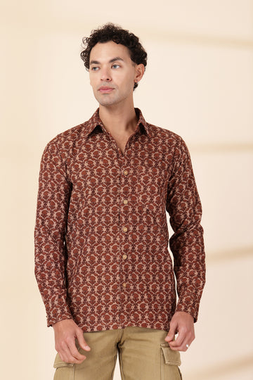 Men’s Terracotta Vine Corduroy Shirt – Intricate All-Over Floral Print Button-Down