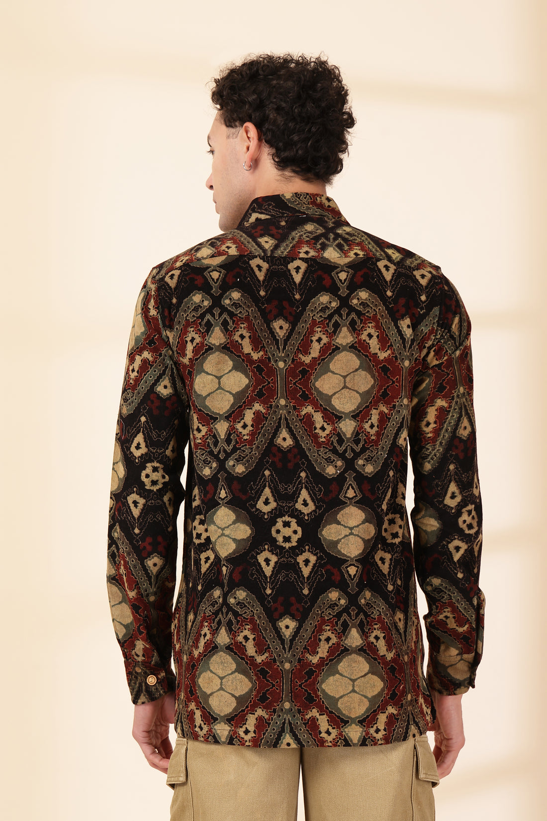 Men’s Midnight Onyx Heritage Medallion Corduroy Shirt – Bold Tribal Fusion Button-Down