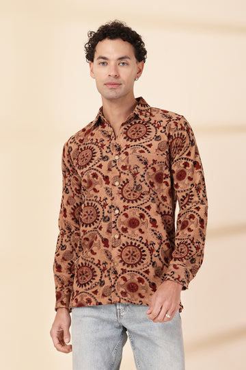 Men’s Rust & Charcoal Abstract Wave Corduroy Shirt – Topographic Fluid Print