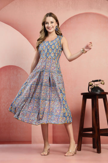 Ancestor Hand-Block Floral Cotton Midi Dress