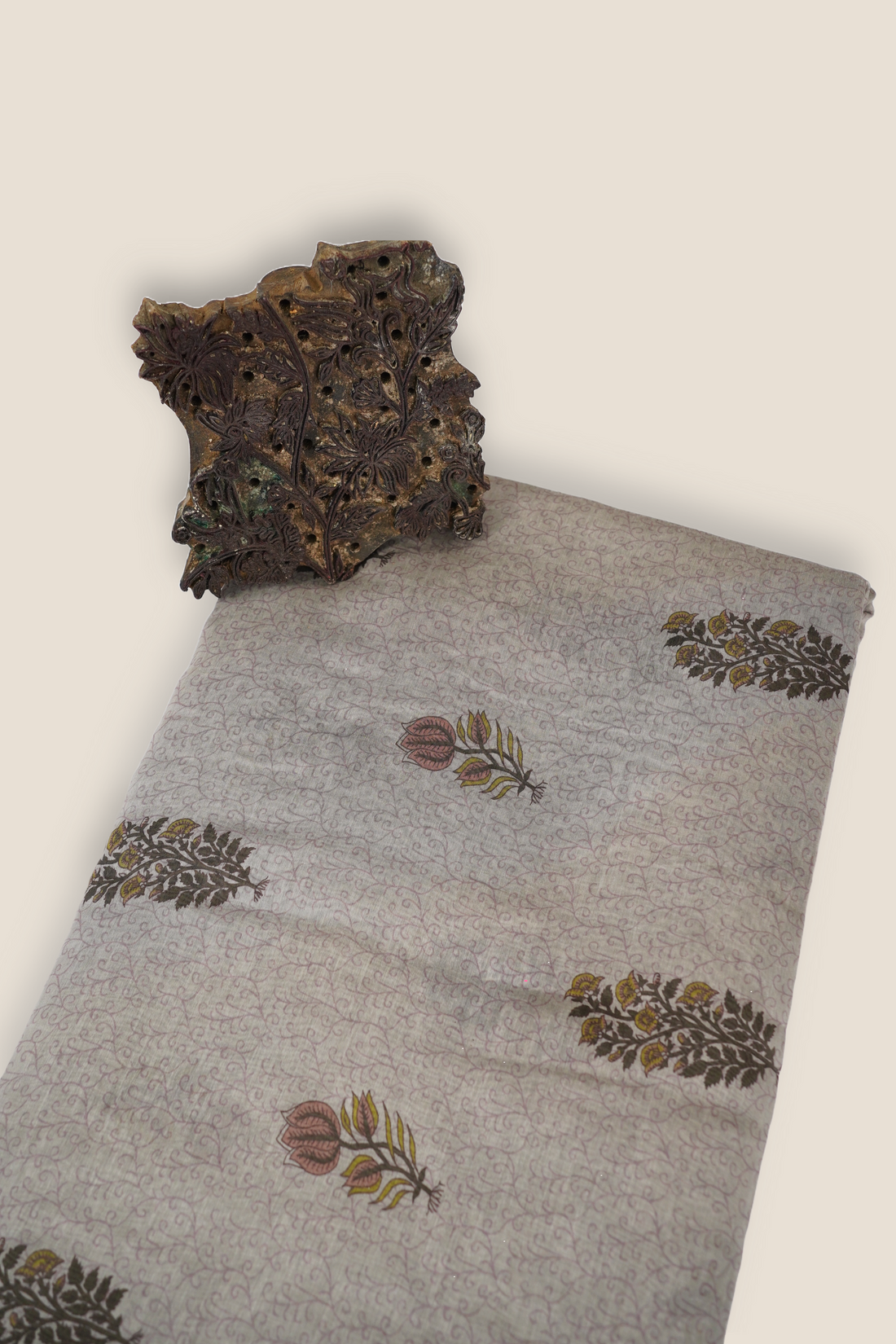 Pure Malai Chanderi Mughal Printed Fabric
