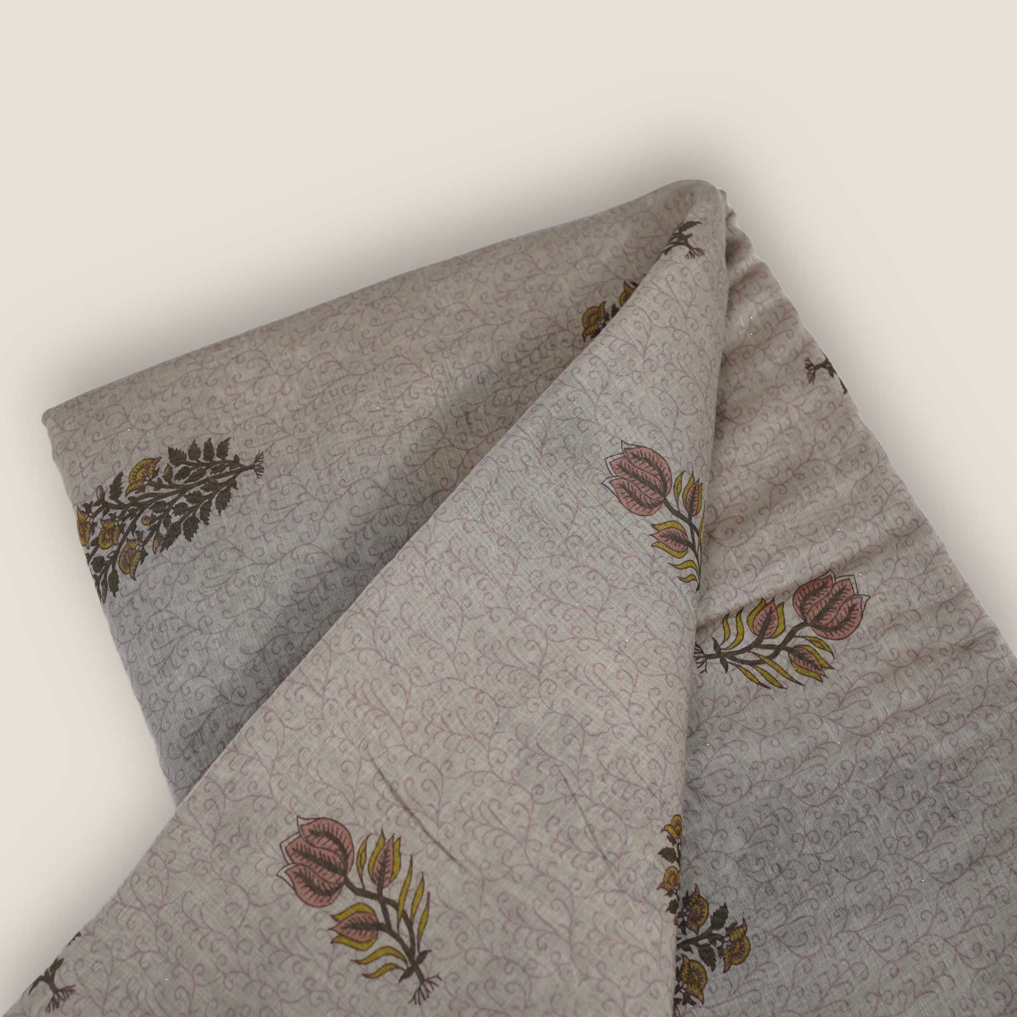 Pure Malai Chanderi Mughal Printed Fabric