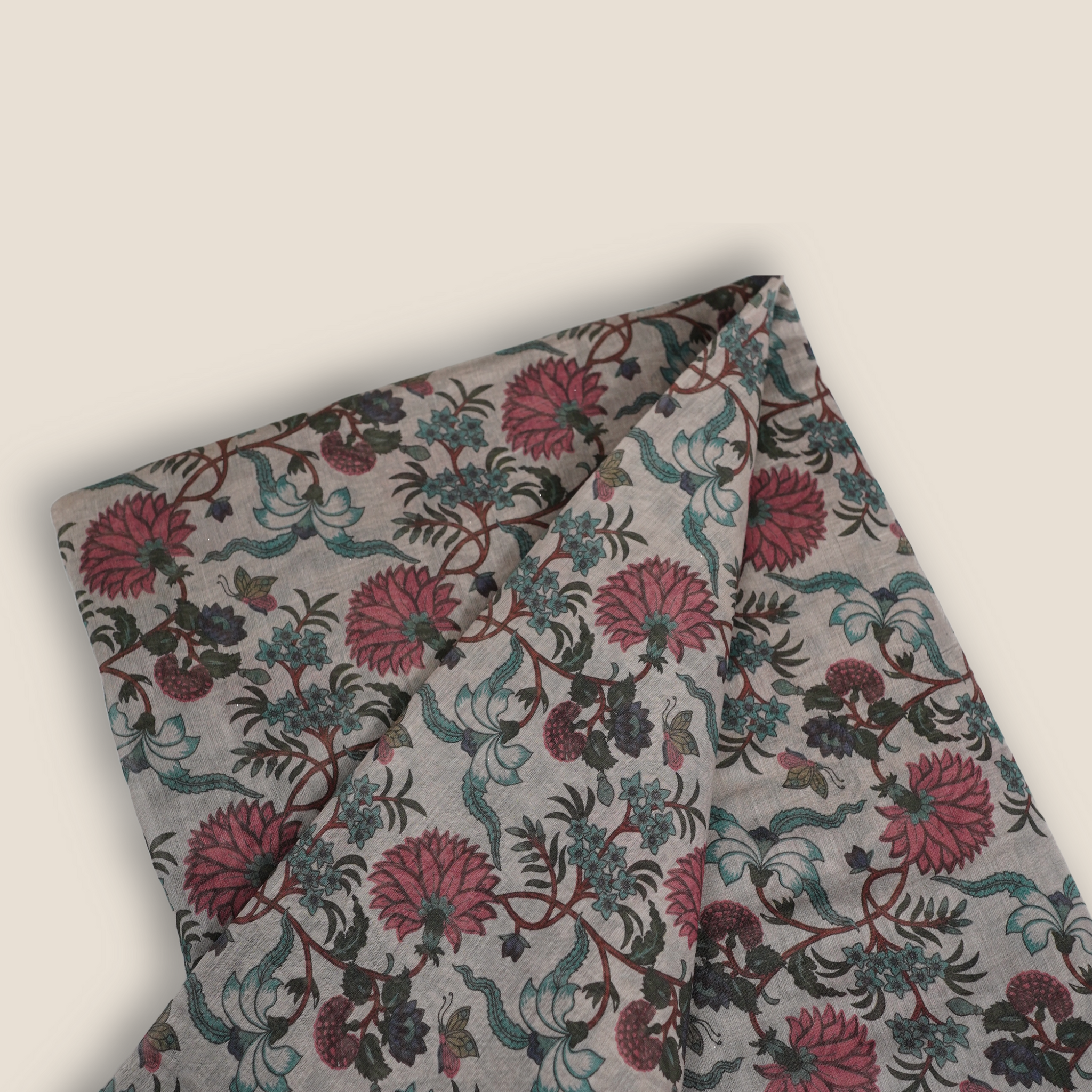 Pure Malai Chanderi Mughal Printed Fabric