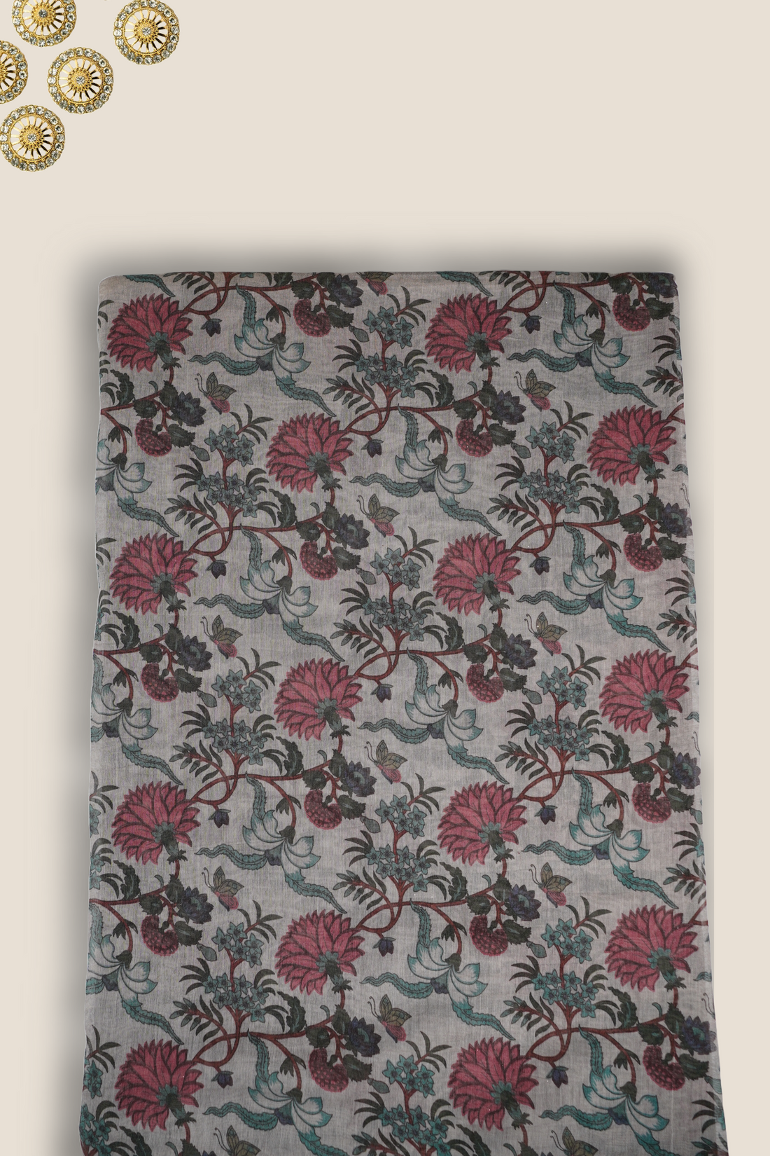 Pure Malai Chanderi Mughal Printed Fabric