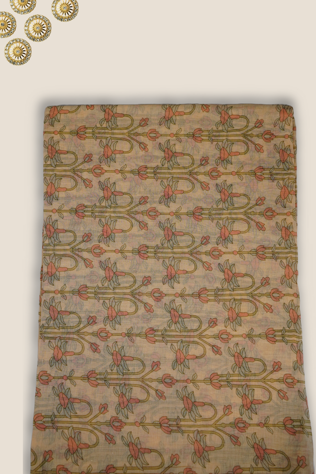 Pure Malai Chanderi Mughal Printed Fabric