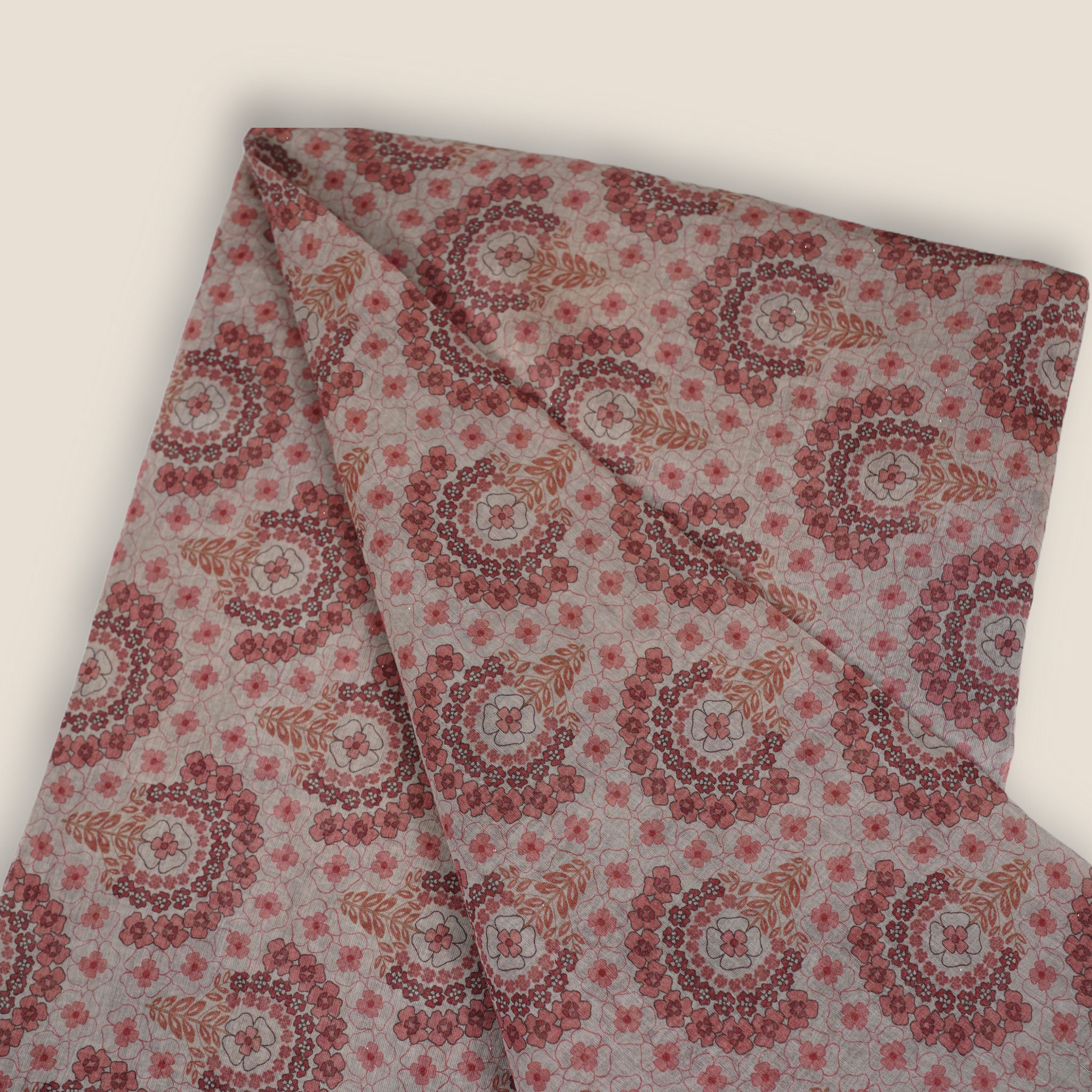 Pure Malai Chanderi Mughal Printed Fabric