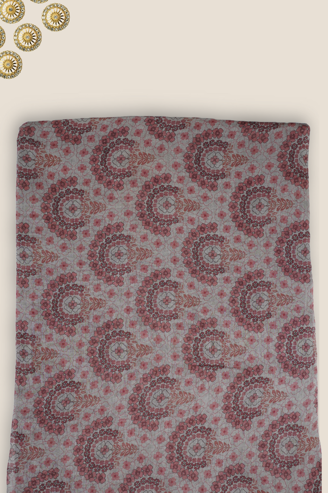 Pure Malai Chanderi Mughal Printed Fabric