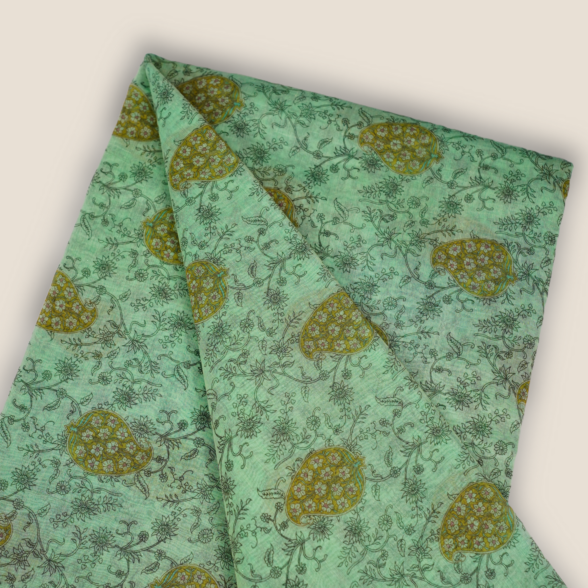 Pure Malai Chanderi Mughal Printed Fabric