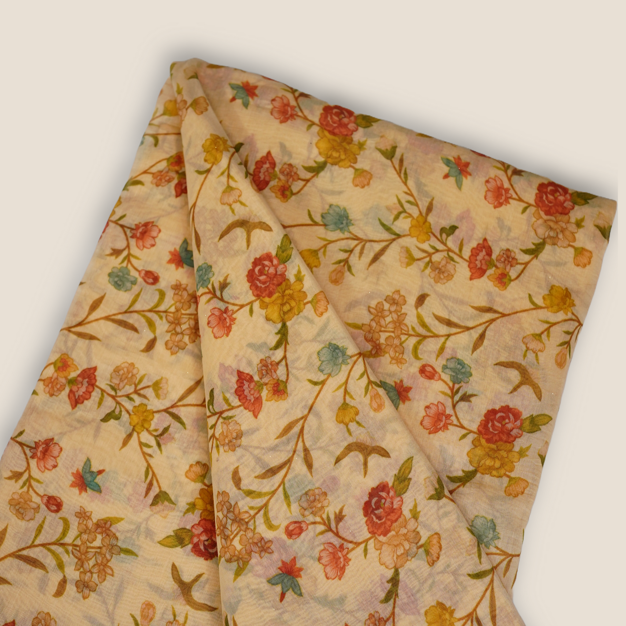 Pure Malai Chanderi Mughal Printed Fabric